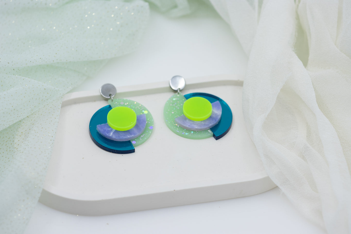 "RENA" ELECTRIC OhrStecker Neongrün & Petrol