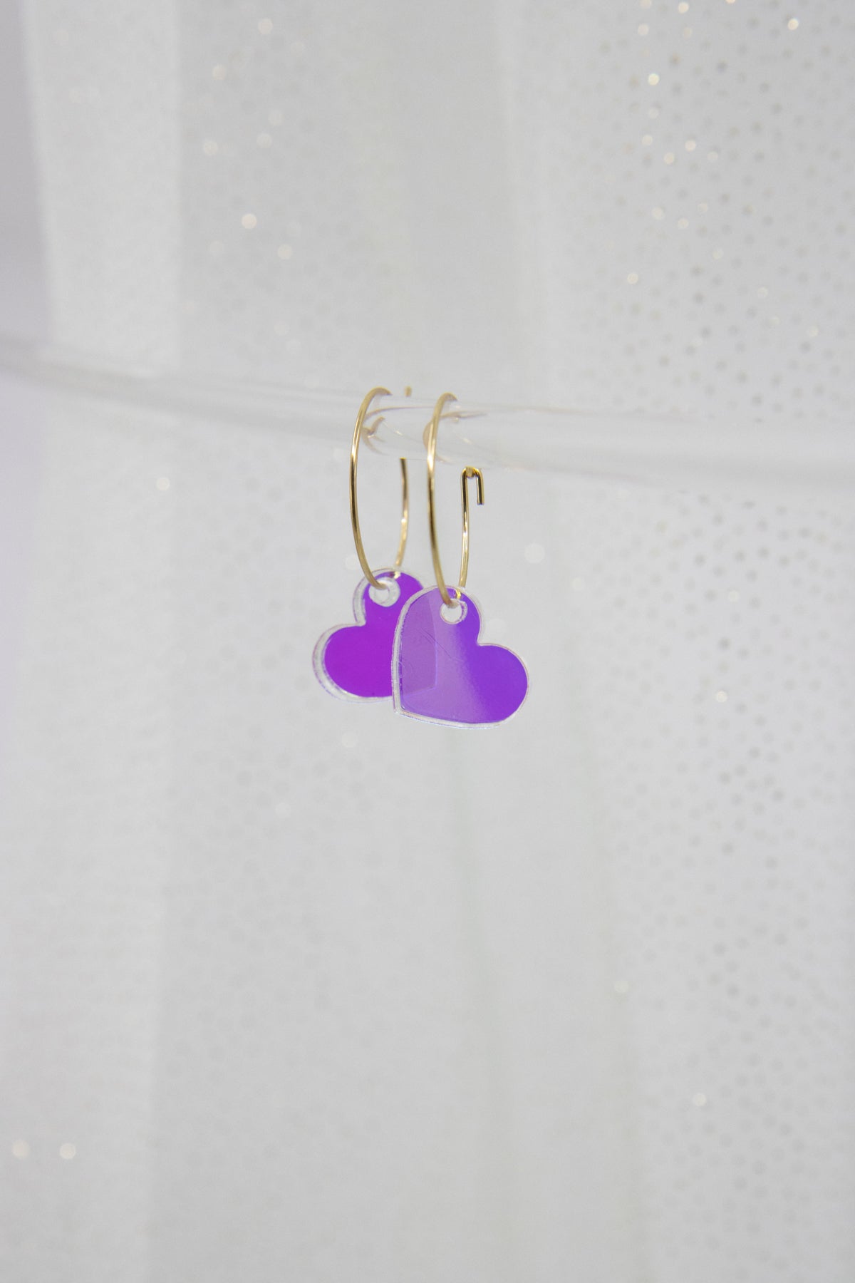 Filigree hoop earrings with NEON heart pendant made of acrylic