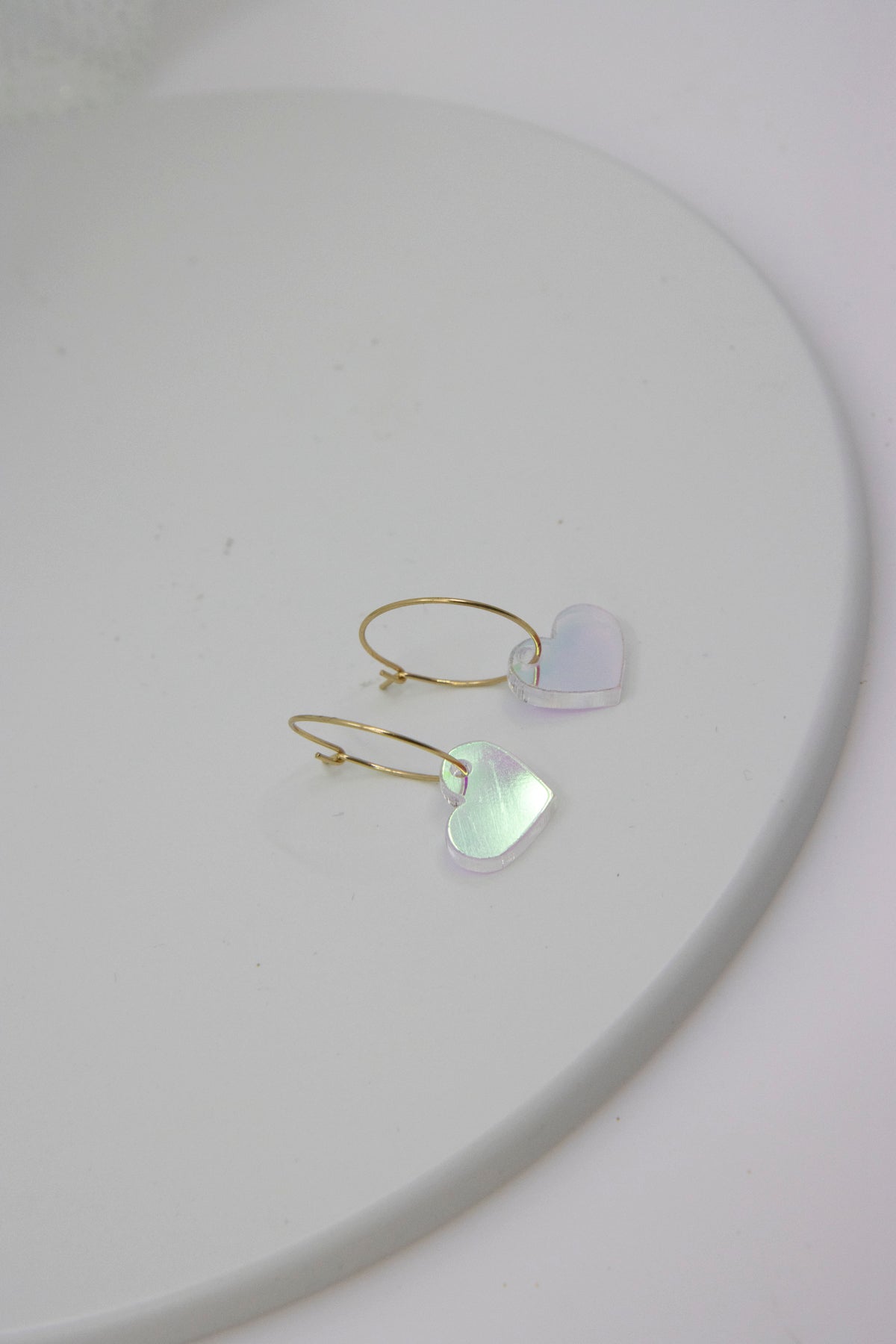 Filigree hoop earrings with NEON heart pendant made of acrylic