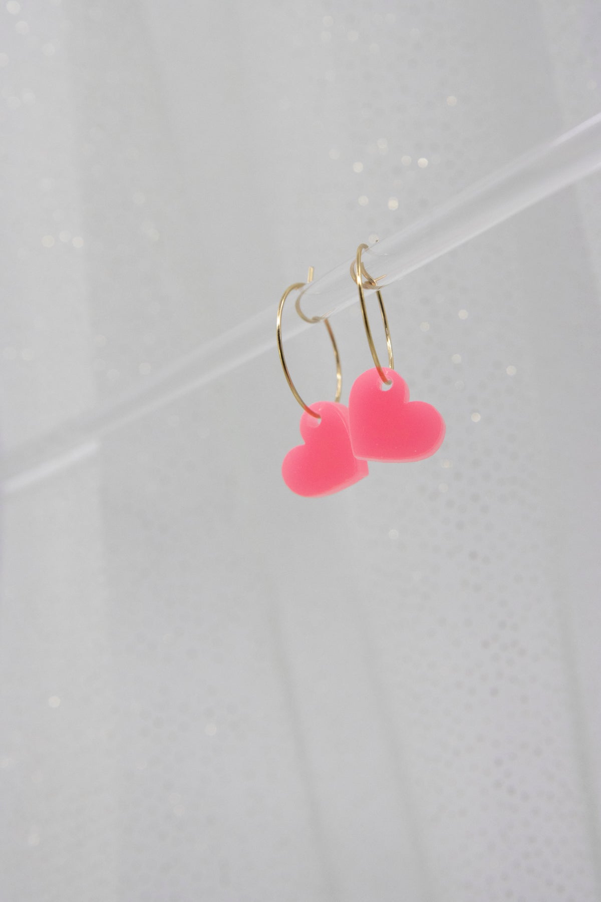 Filigree hoop earrings with NEON heart pendant made of acrylic