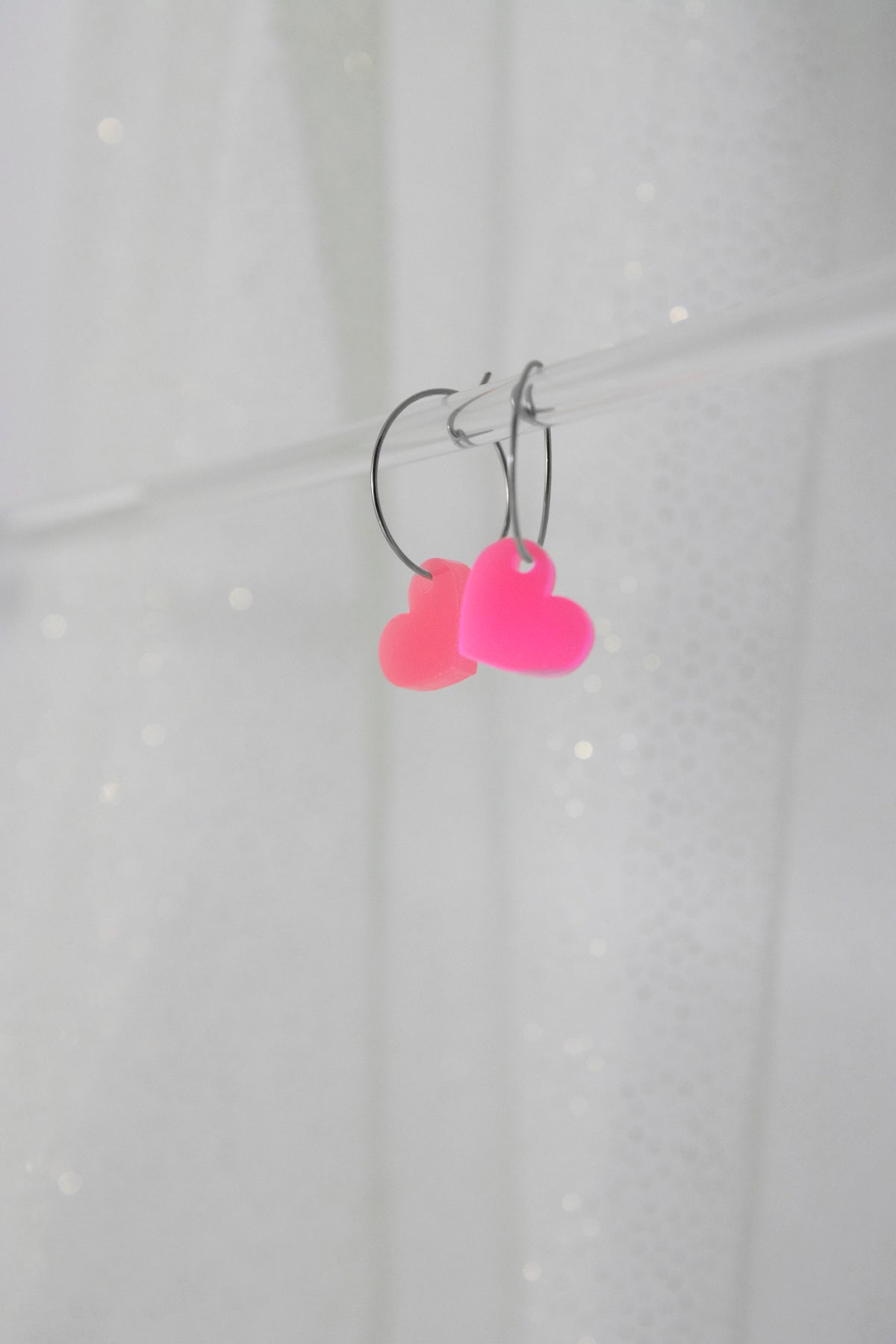 Filigree hoop earrings with NEON heart pendant made of acrylic