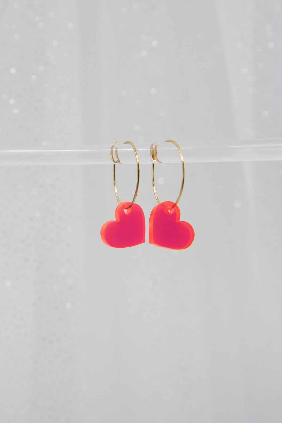 Filigree hoop earrings with NEON heart pendant made of acrylic
