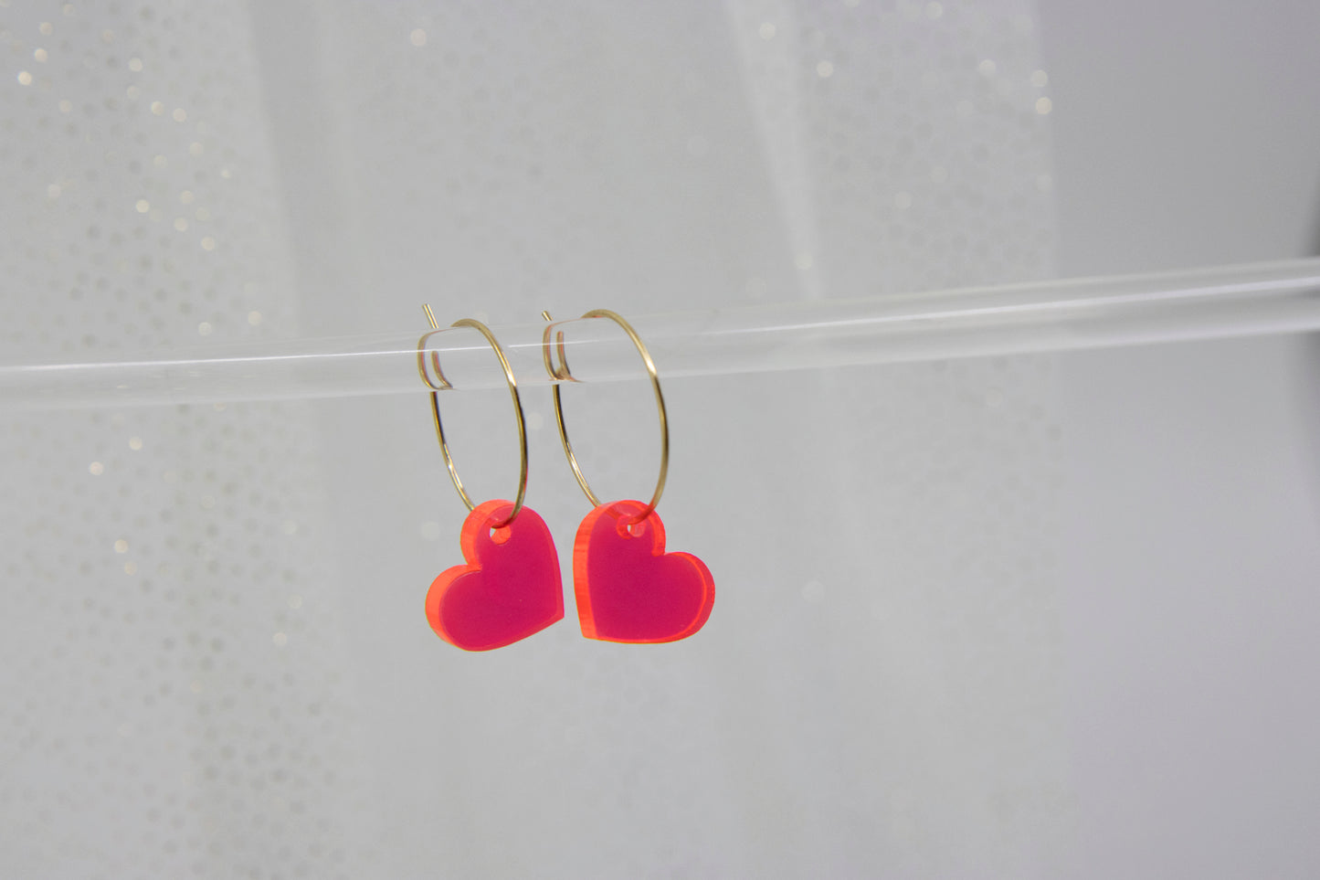 Filigree hoop earrings with NEON heart pendant made of acrylic