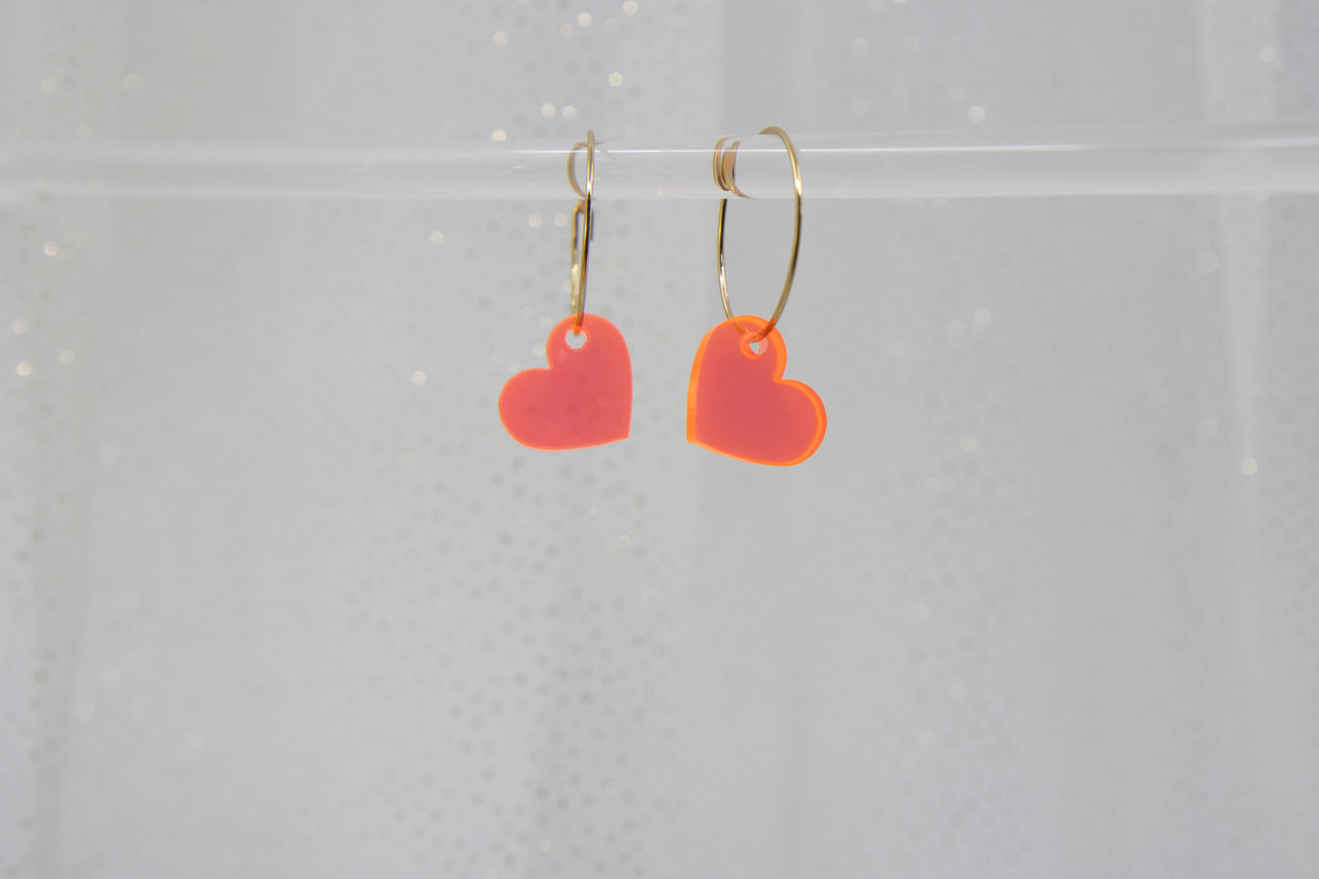 Filigree hoop earrings with NEON heart pendant made of acrylic