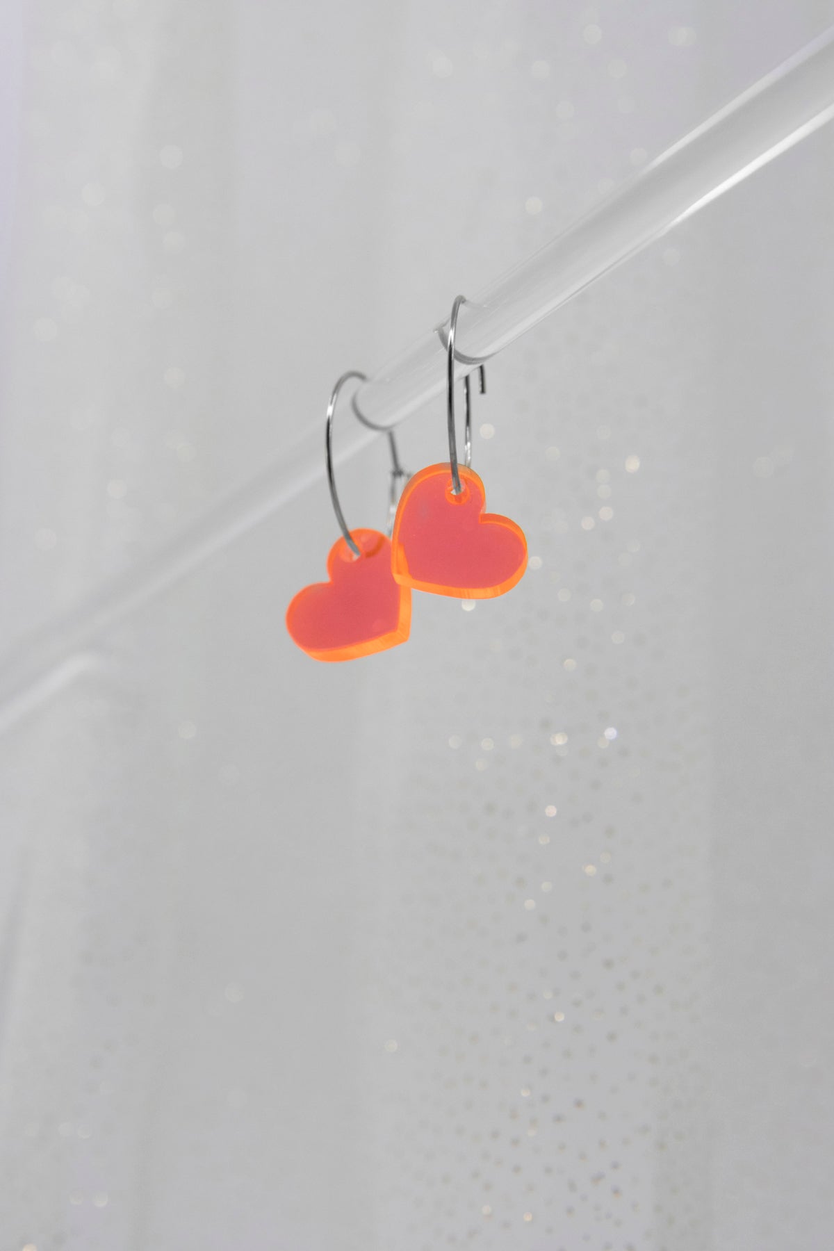 Filigree hoop earrings with NEON heart pendant made of acrylic