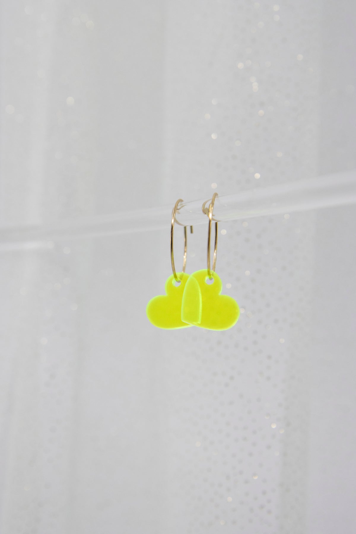 Filigree hoop earrings with NEON heart pendant made of acrylic