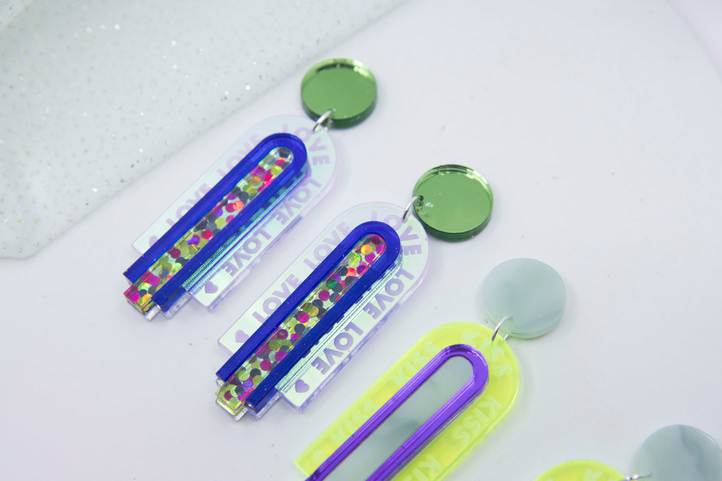NEON Art Deco earrings with personalized engraving "GINA ME PERSONAL"