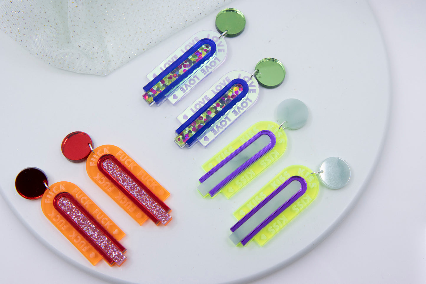 NEON Art Deco earrings with personalized engraving "GINA ME PERSONAL"
