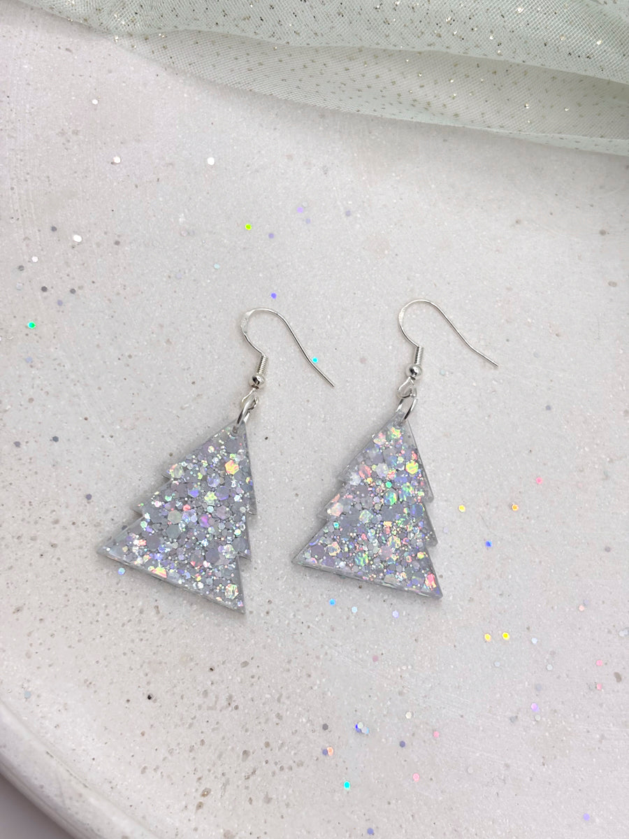 Holografische Glitter Weihnachts-Ohrringe aus Acrylglas
