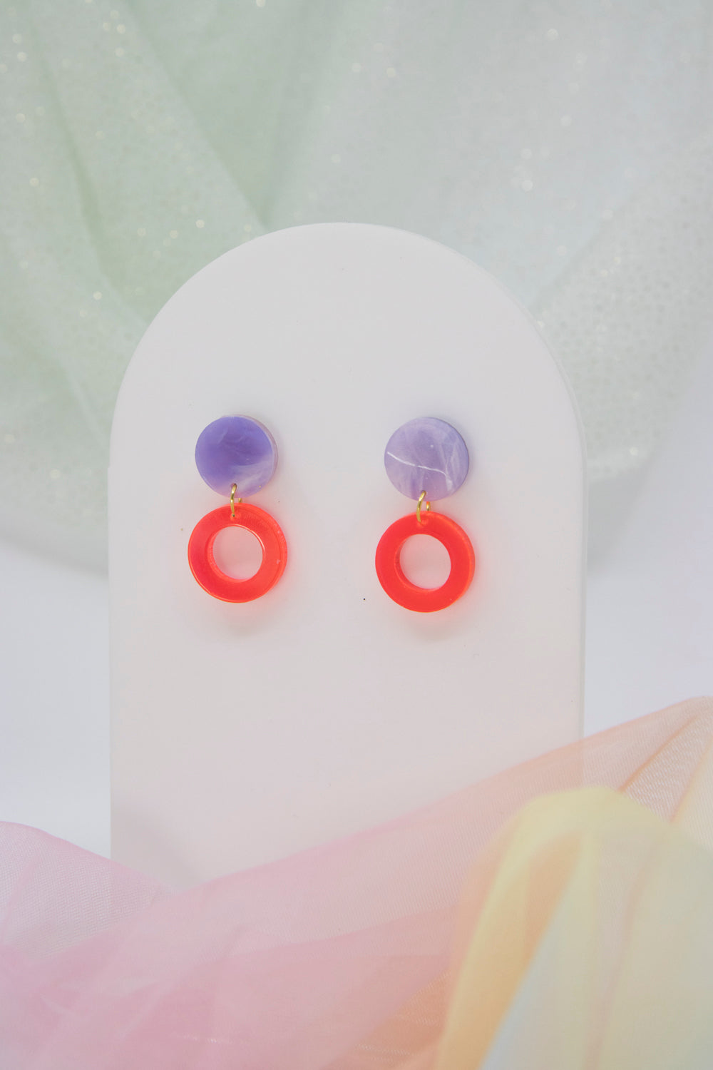 LENA earrings – marbled purple and neon red