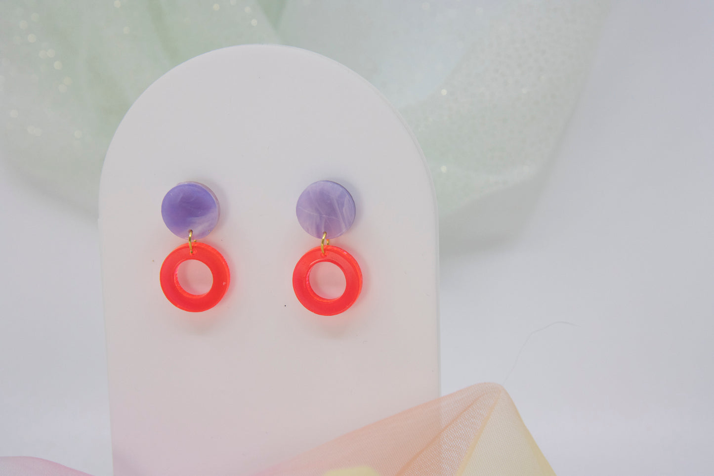 LENA earrings – marbled purple and neon red