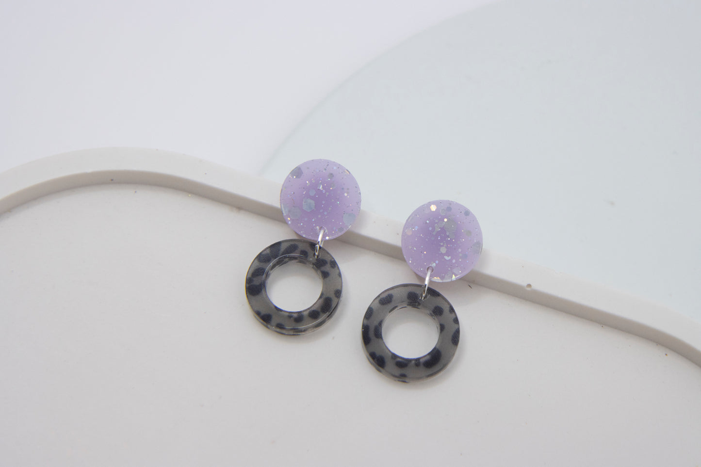 Geometric acrylic earring "LENA" with leopard print