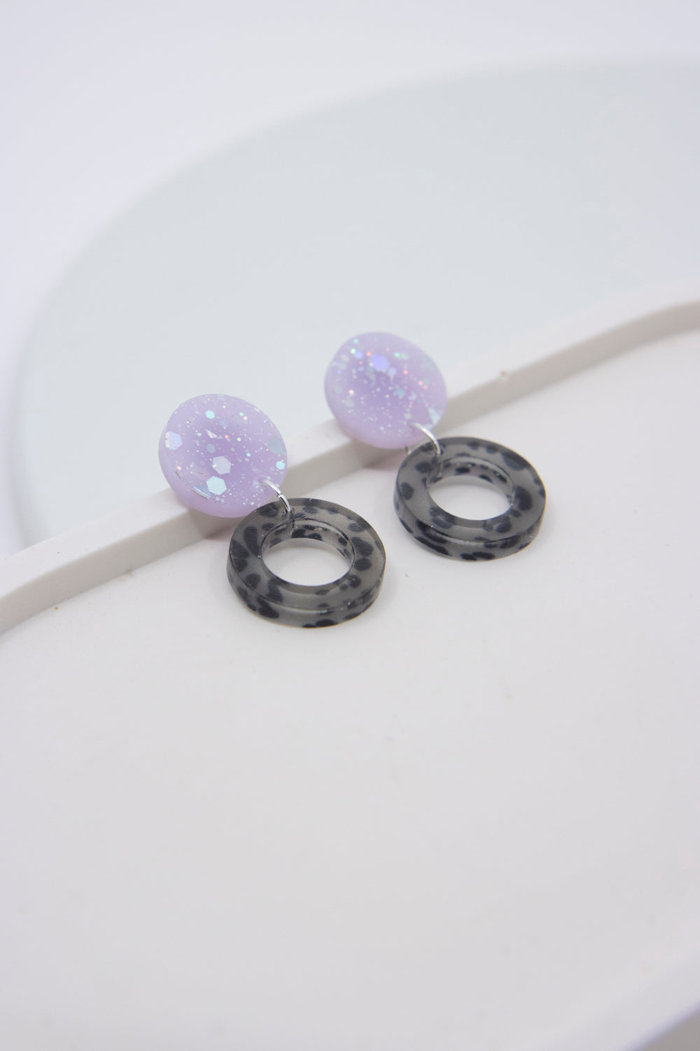 Geometric acrylic earring "LENA" with leopard print