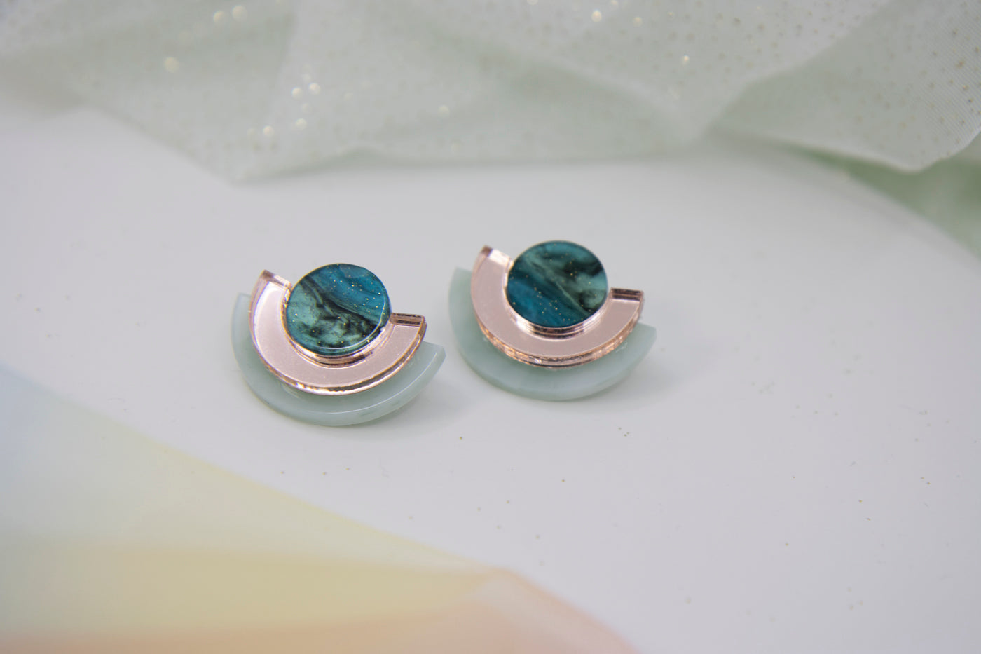 NINA earrings – Geometric design with marble accents