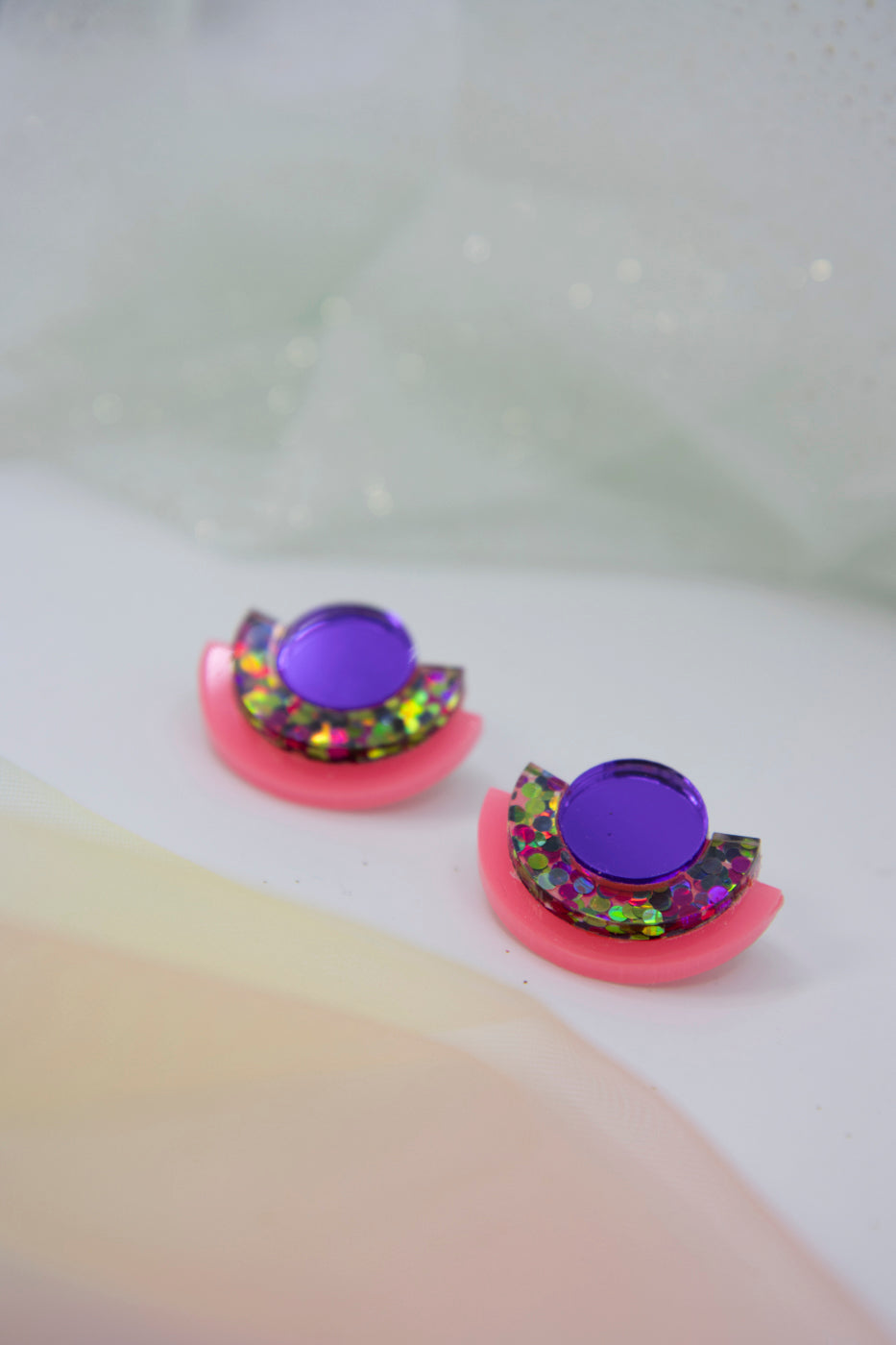 Acrylic earrings NINA – glitter, color, statement, unicorn glitter