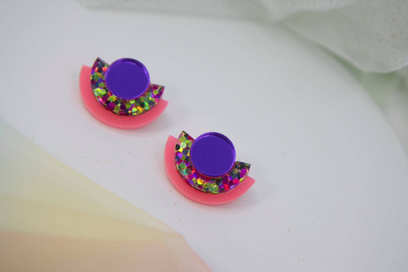 Acrylic earrings NINA – glitter, color, statement, unicorn glitter