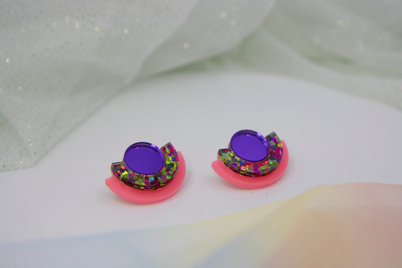 Acrylic earrings NINA – glitter, color, statement, unicorn glitter