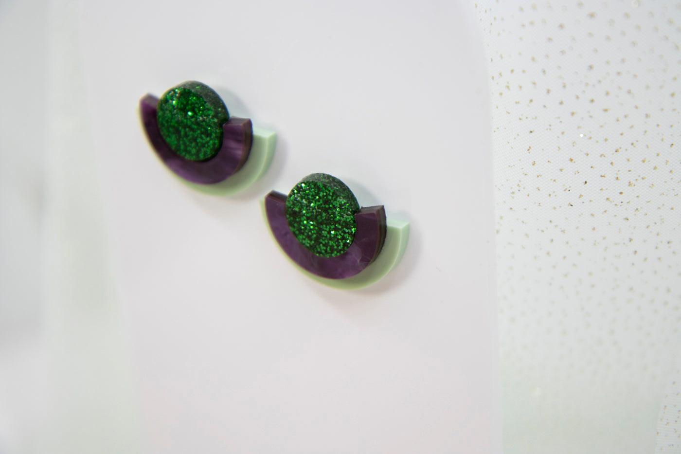 NINA Acrylic Earrings – Geometric Shapes, Glitter Accents