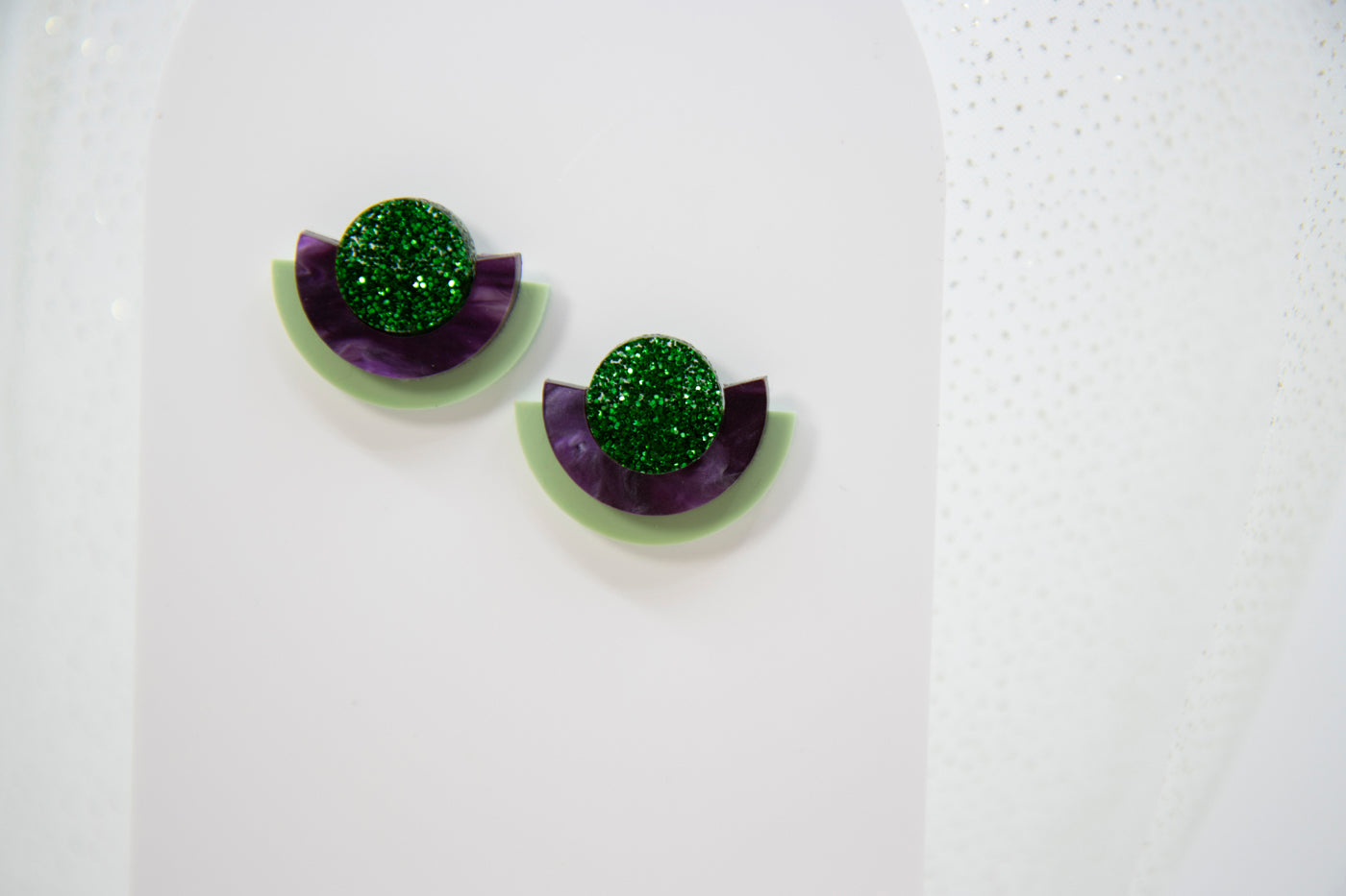 NINA Acrylic Earrings – Geometric Shapes, Glitter Accents