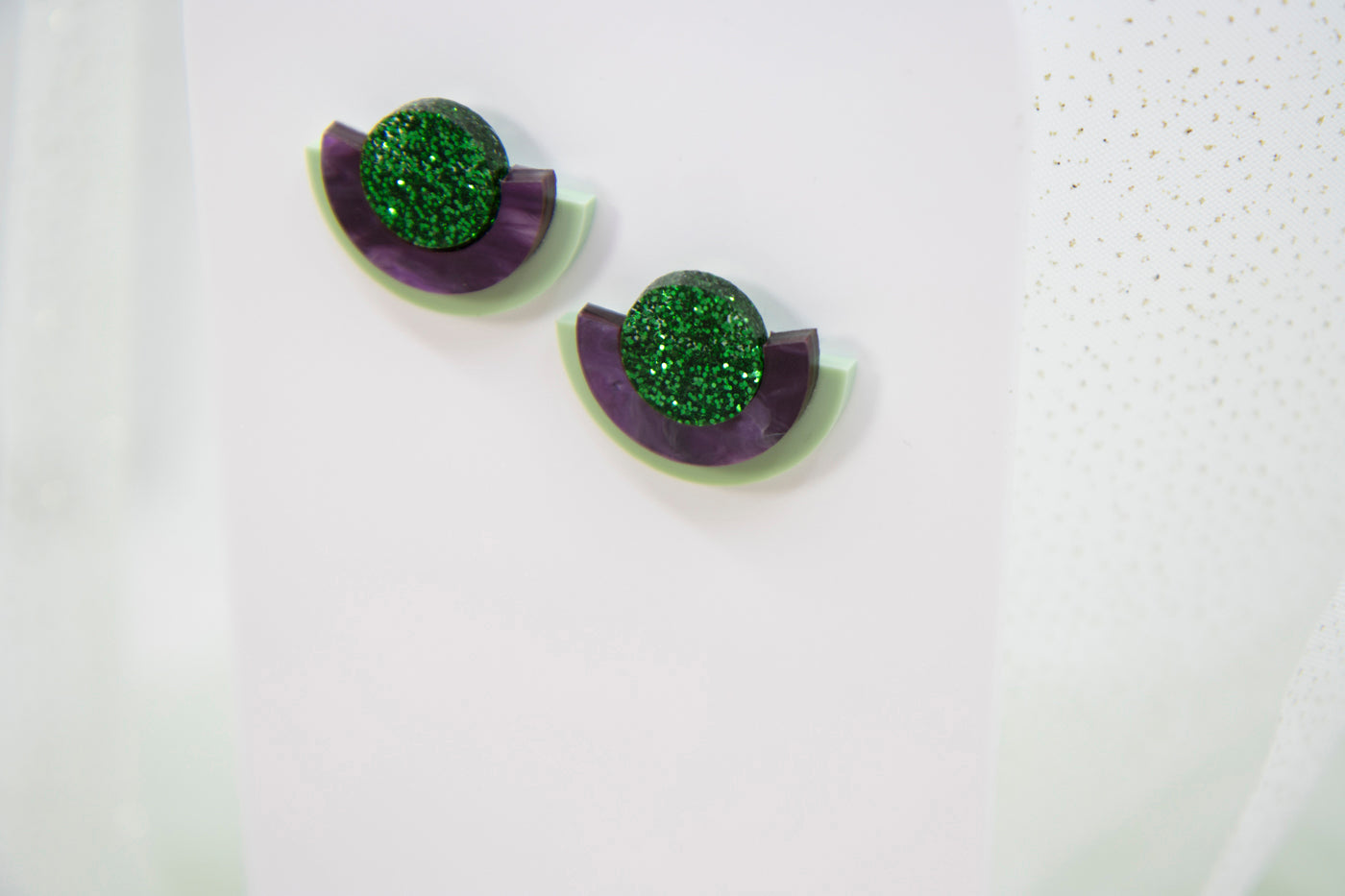 NINA Acrylic Earrings – Geometric Shapes, Glitter Accents