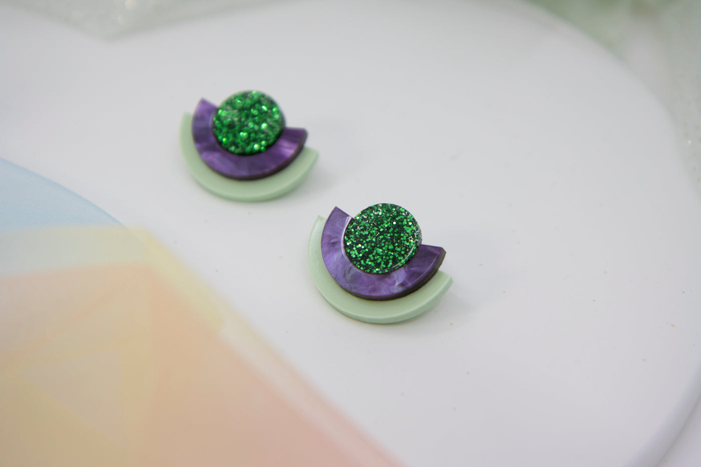 NINA Acrylic Earrings – Geometric Shapes, Glitter Accents