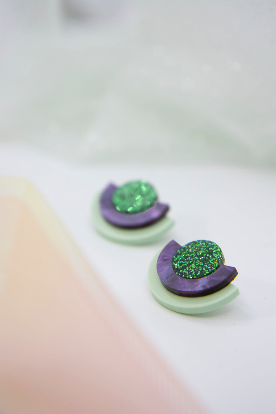 NINA Acrylic Earrings – Geometric Shapes, Glitter Accents