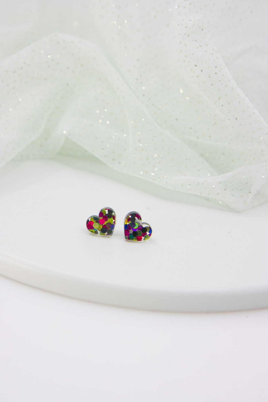 GLITTER Mini Heart Stud Earrings in Glitter - Design for every day