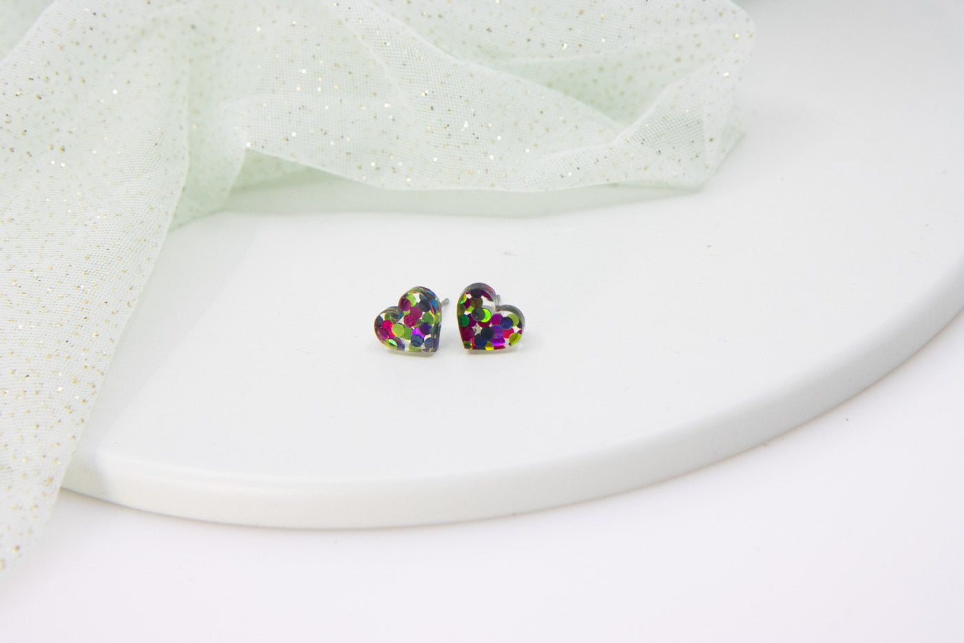 GLITTER Mini Heart Stud Earrings in Glitter - Design for every day