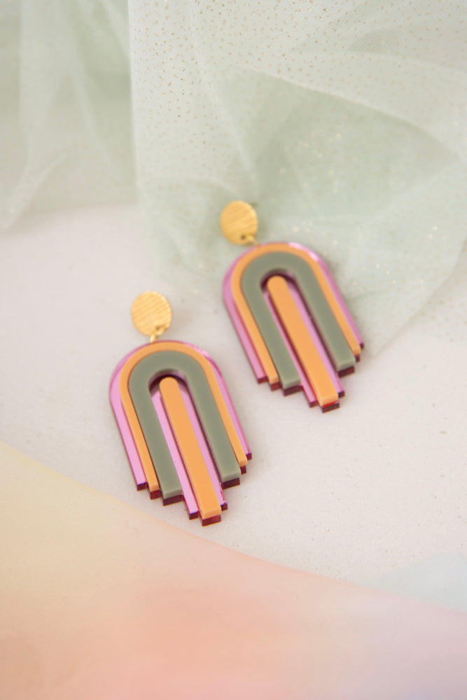 Geometrische statement Ohrstecker "MINA" – Design mit Hängenden Elementen