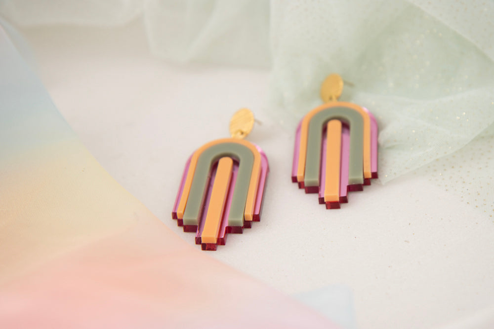 Geometrische statement Ohrstecker "MINA" – Design mit Hängenden Elementen