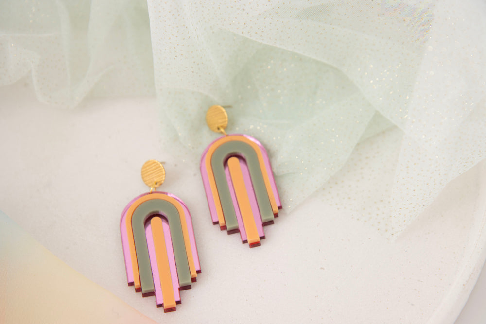 Geometrische statement Ohrstecker "MINA" – Design mit Hängenden Elementen