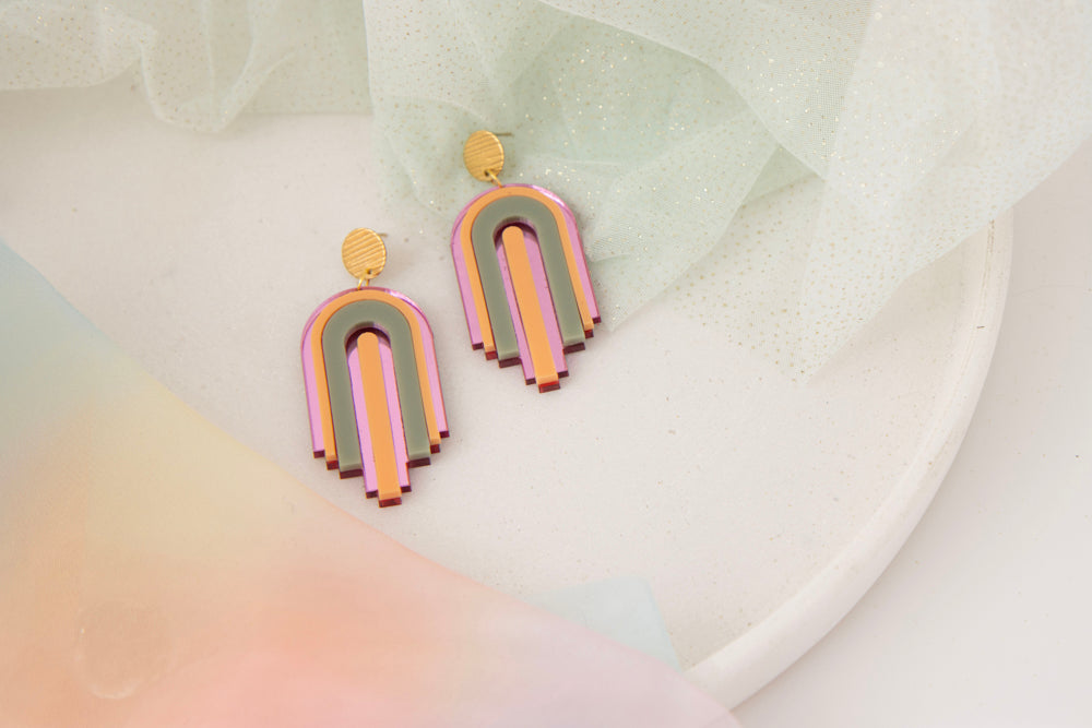 Geometrische statement Ohrstecker "MINA" – Design mit Hängenden Elementen