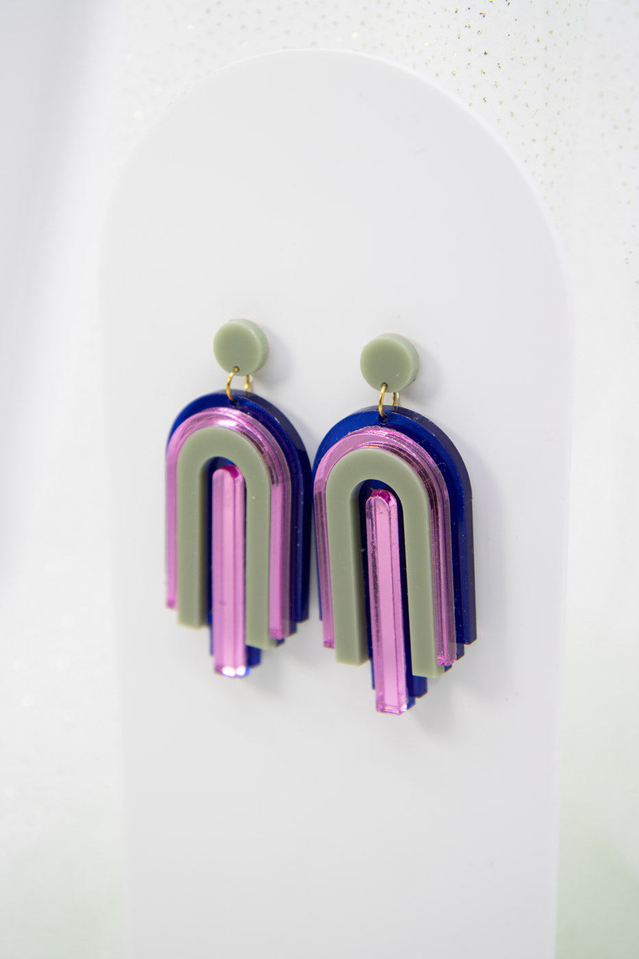 Geometrische Acryl Ohrringe – Spiegelblau & Spiegel Pink