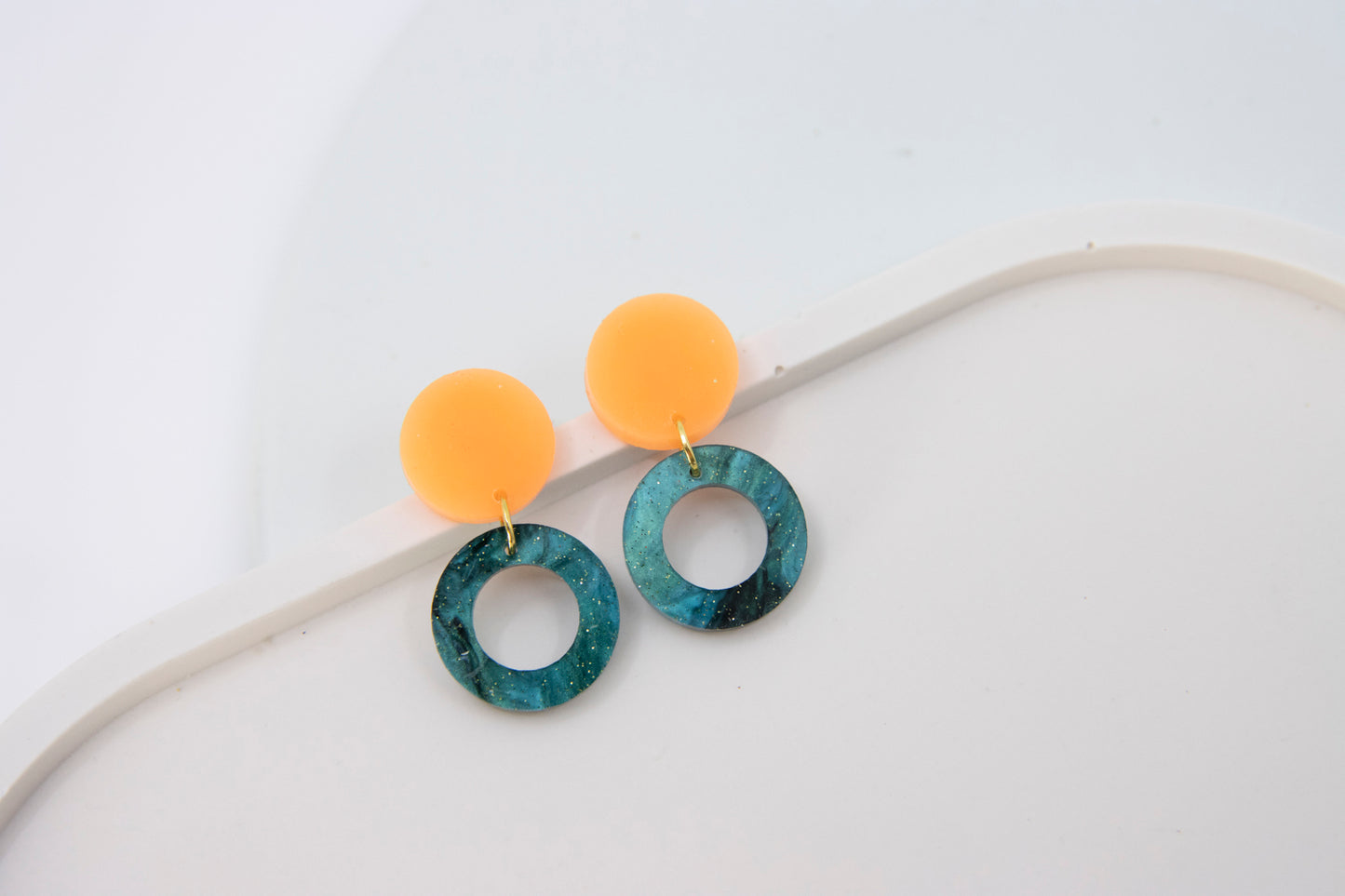 Emerald green and neon "LENA" stud earrings