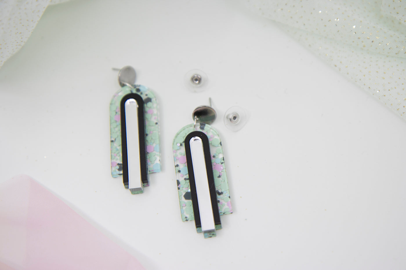 Art Deco earrings "GINA" – Neon Pastel Confetti