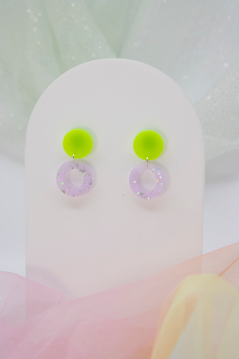 Ohrring "LENA" Neon-grün, glitter, geometrisch