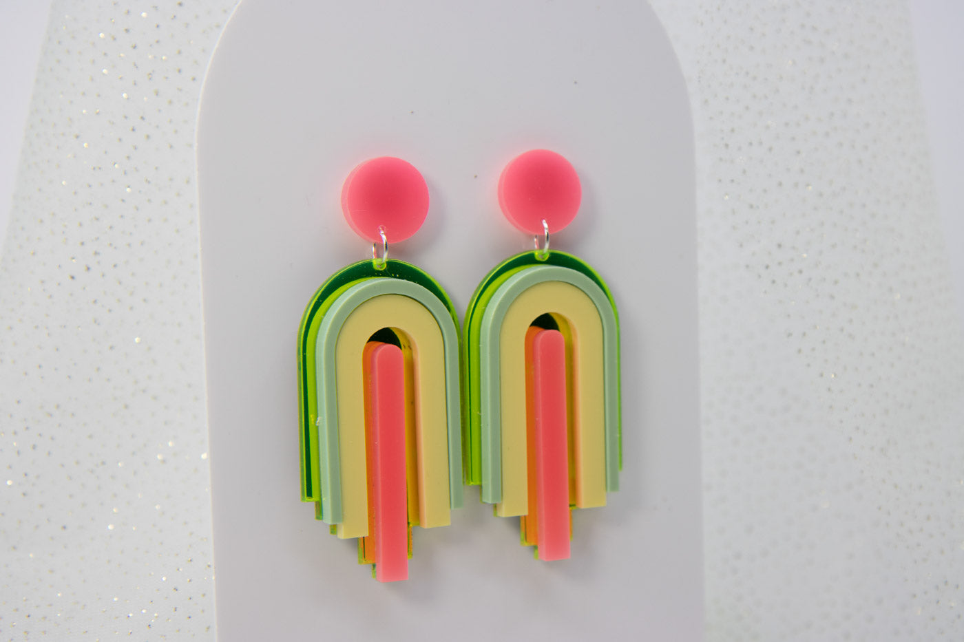 Statement Ohrringe – Spiegelgelb Neon & Mint lasercutt