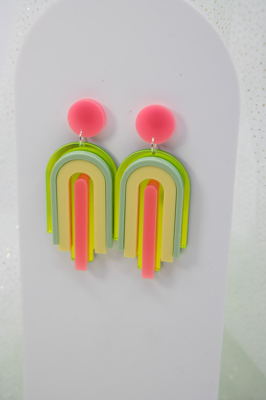 Statement Ohrringe – Spiegelgelb Neon & Mint lasercutt