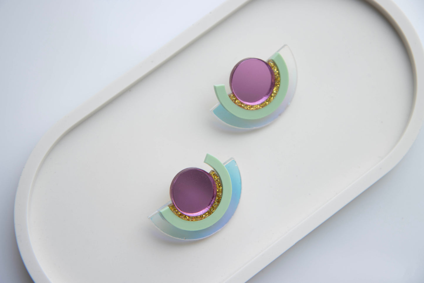 Geometric earrings made of holographic acrylic "PINA"