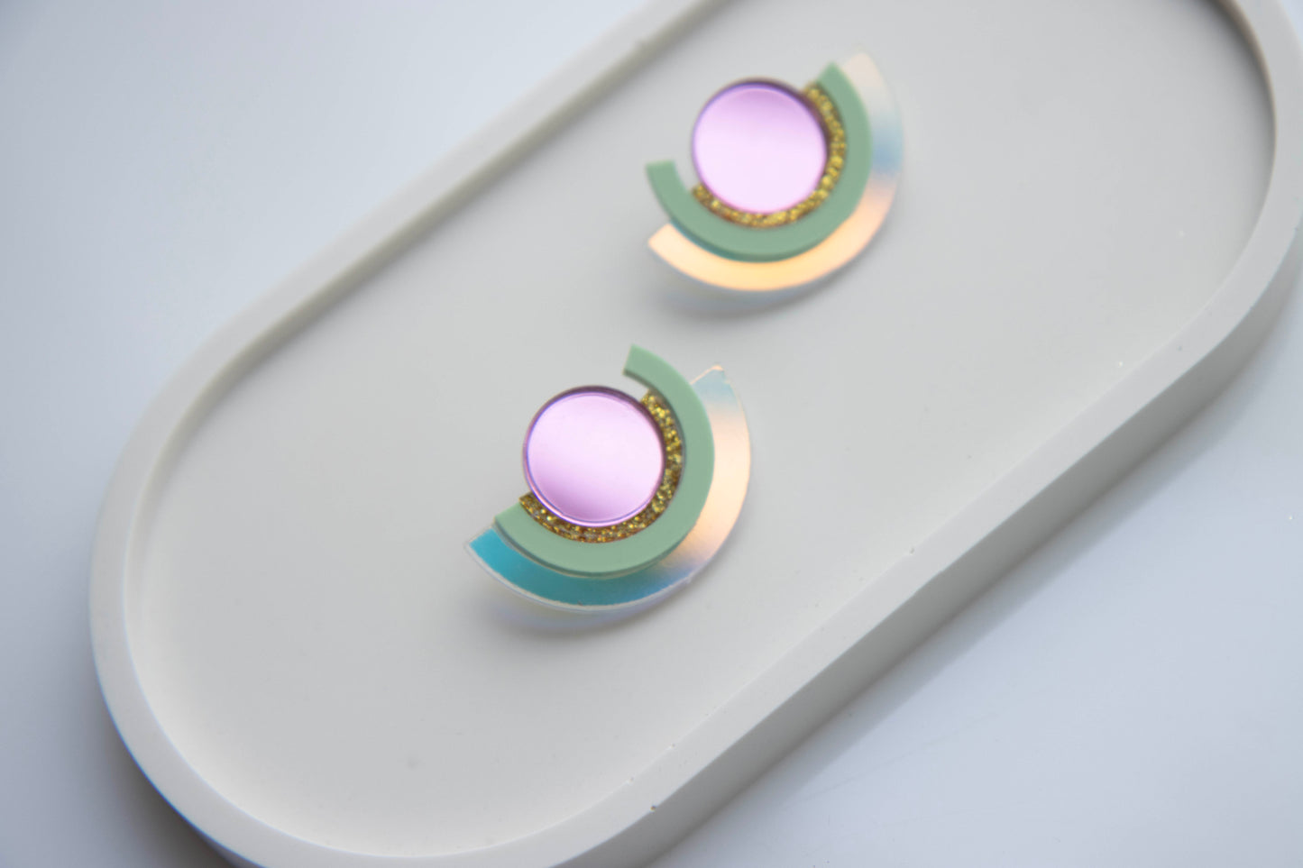 Geometric earrings made of holographic acrylic "PINA"