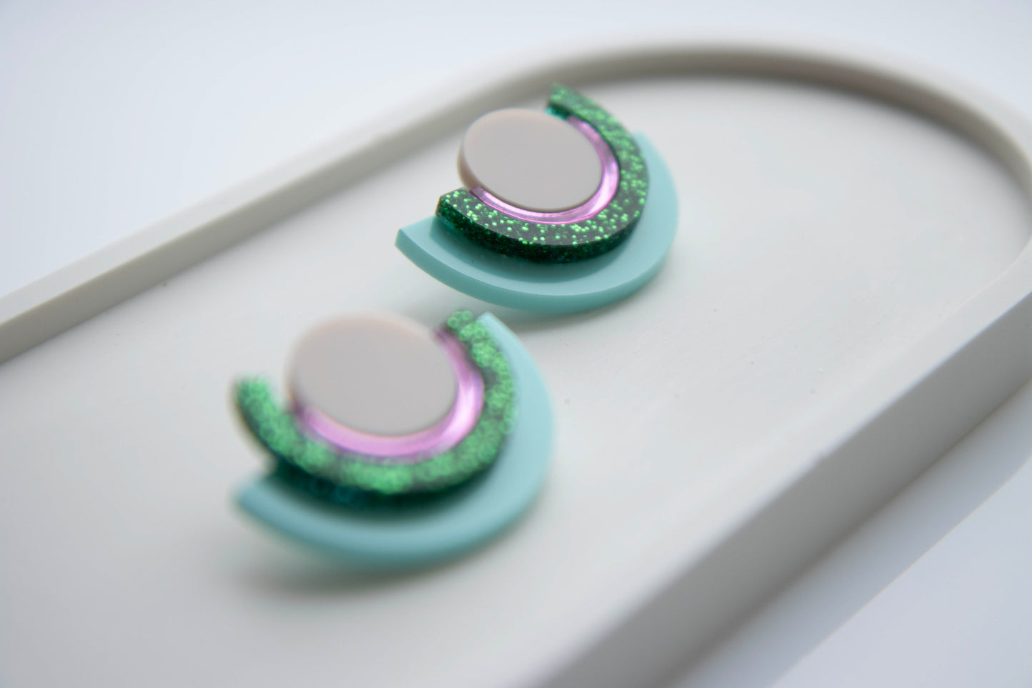 Geometric earrings "PINA" made of acrylic with glitter effect