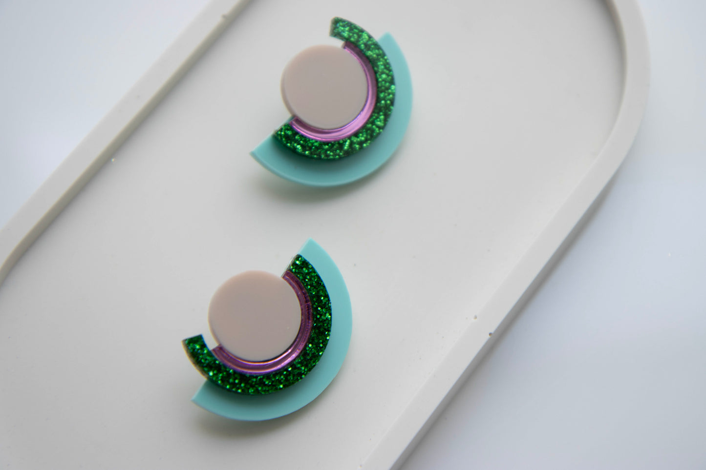 Geometric earrings "PINA" made of acrylic with glitter effect