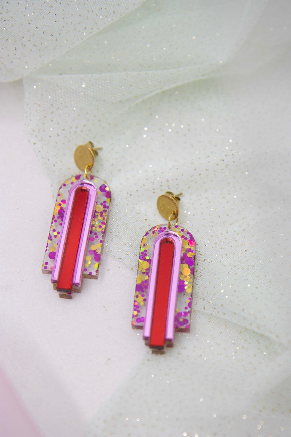 Geometric statement earrings in fruity colors "GINA" – Glitter Pink