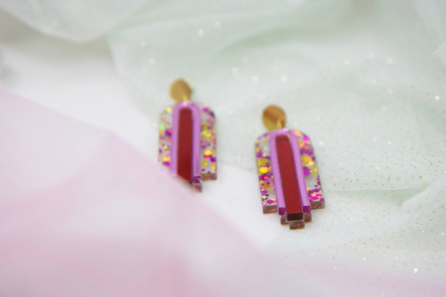 Geometric statement earrings in fruity colors "GINA" – Glitter Pink