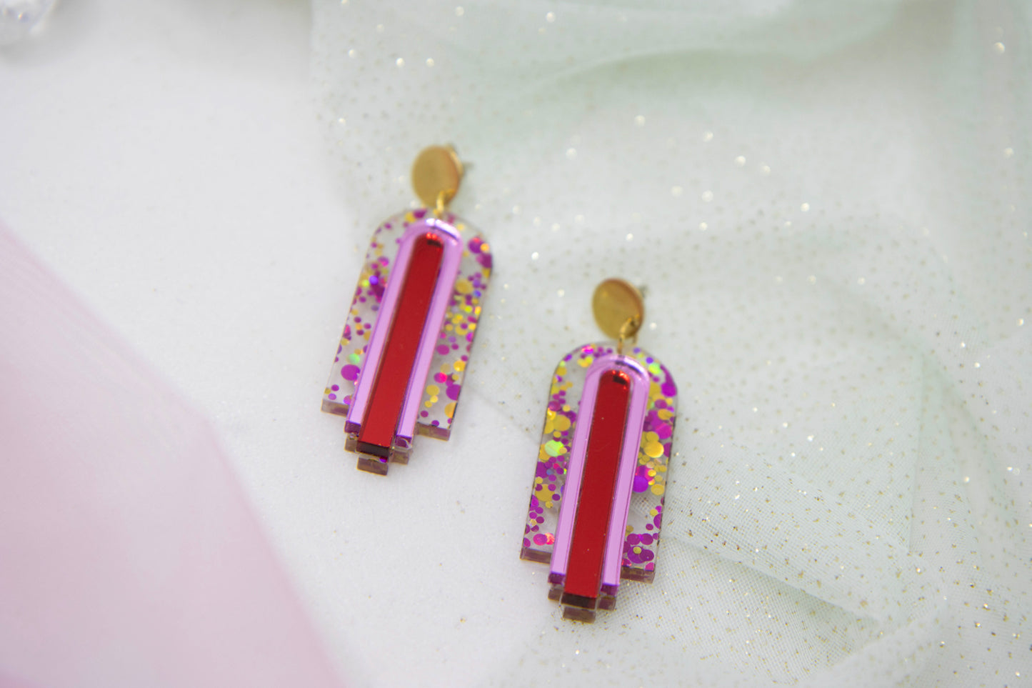 Geometric statement earrings in fruity colors "GINA" – Glitter Pink