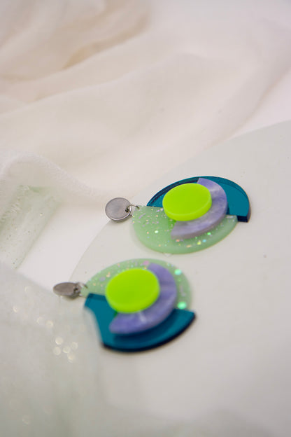 "RENA" ELECTRIC OhrStecker Neongrün & Petrol