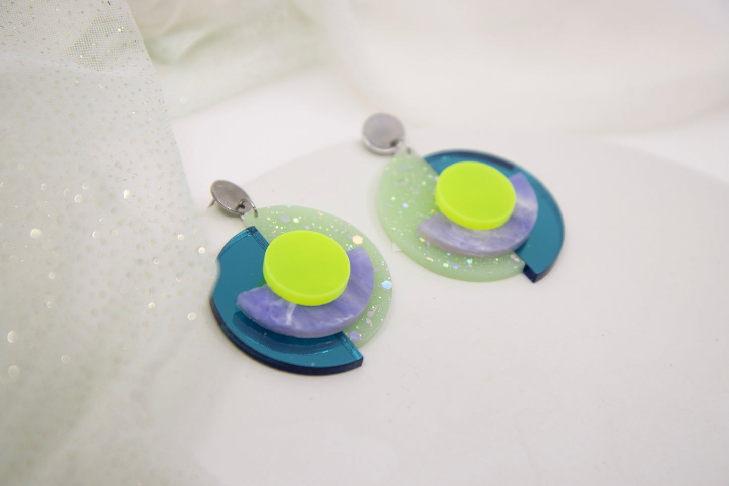 "RENA" ELECTRIC OhrStecker Neongrün & Petrol