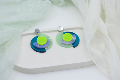 "RENA" ELECTRIC OhrStecker Neongrün & Petrol