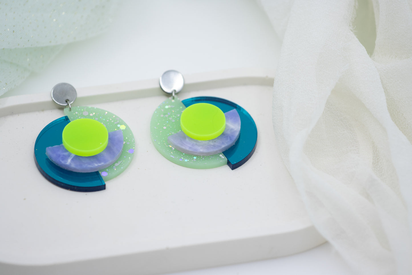 "RENA" ELECTRIC OhrStecker Neongrün & Petrol