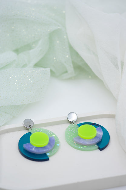 "RENA" ELECTRIC OhrStecker Neongrün & Petrol